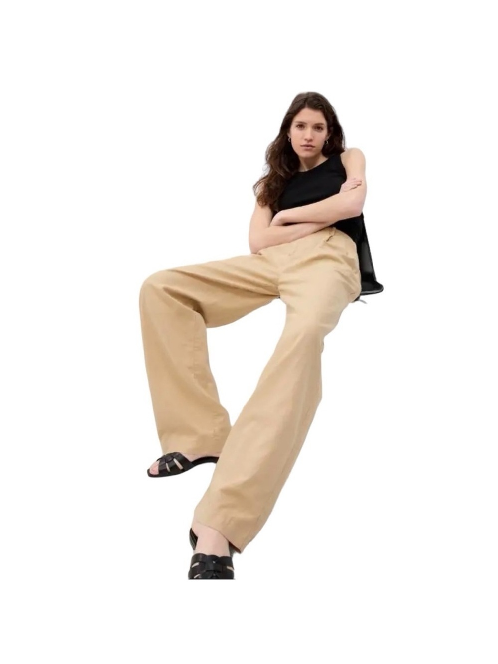 NWT Gap Pleated Linen Wide Leg Pants Beige Tan Size 14